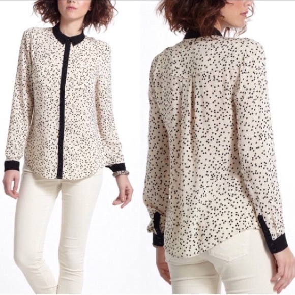 MAEVE Contrast Collar Button Down Polka Dot Top - Picture 1 of 7